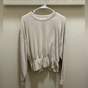 Zara Cream Relaxed Ruched Long Sleeve Top